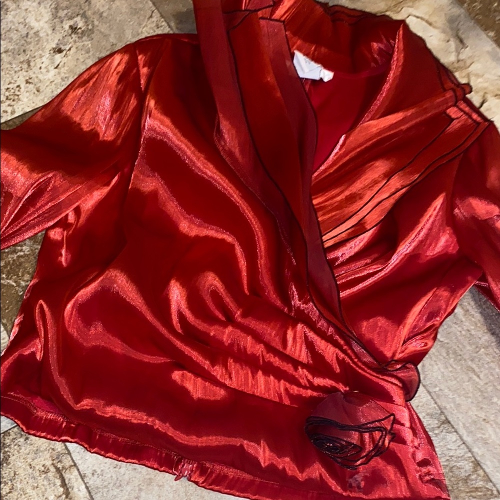 Red Sheer Wrap Blouse